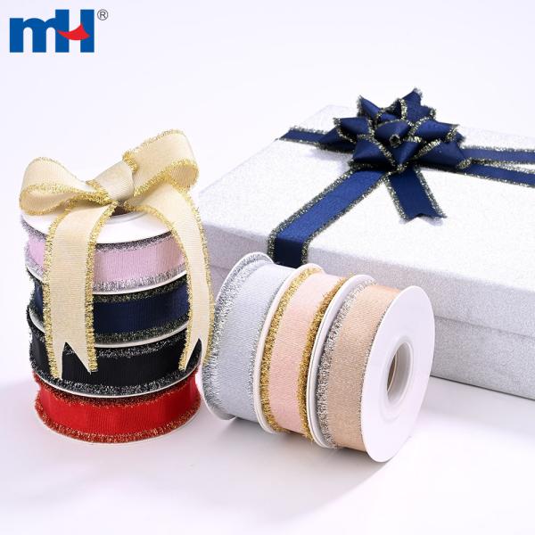 Polyester ribbon with 1 inch fringe and metal trim for hair ties