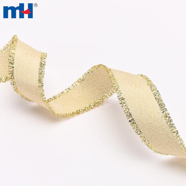 Polyester ribbon with 1 inch fringe and metal trim for hair ties