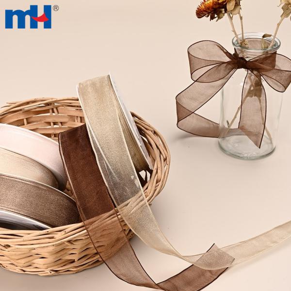 1 inch polyester solid edge sheer organza ribbon for wrapping