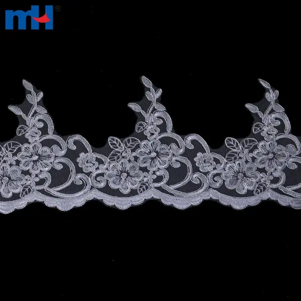 18cm Ribbed Lace Edge - Attractive floral embroidery for bridal designs