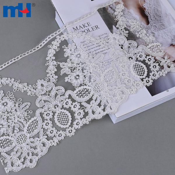 Elegant floral lace trim with intricate embroidery