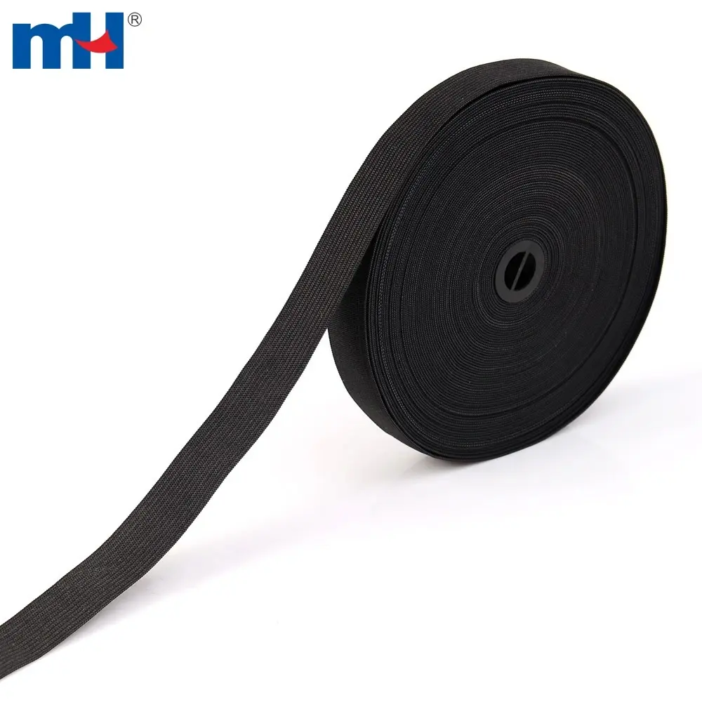 Banda elástica tejida de látex y poliéster negro de 20 mm