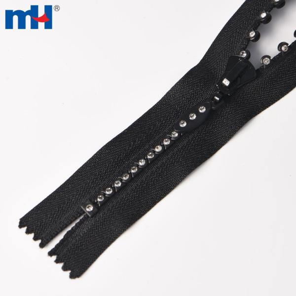 #3 Black rhinestone zipper closure