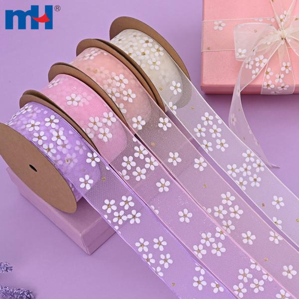 Floral printed organza ribbons