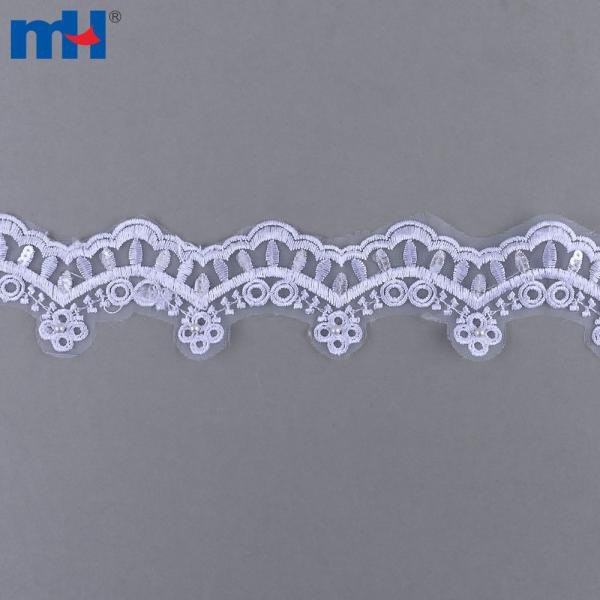 Elegante borde de encaje de malla bordado de 4 cm de diámetro con perlas