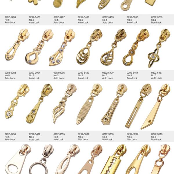 Zíperes banhados a ouro, zíperes de diamante, zíperes decorativos