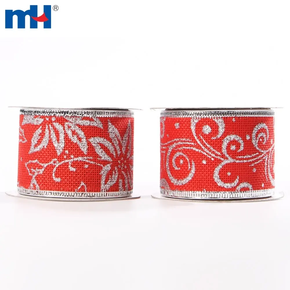 Cintas navideñas con alambre plateado brillante