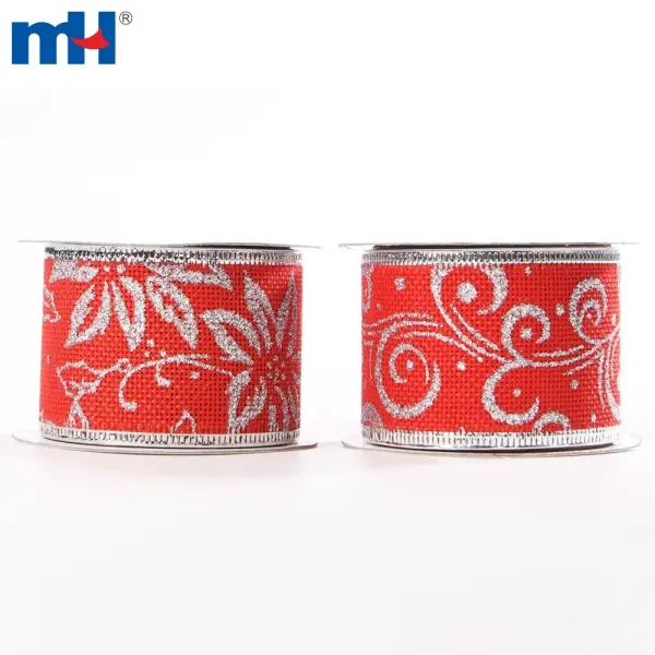 Cintas navideñas con alambre plateado brillante
