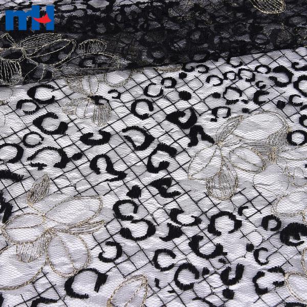 Gold/black metallic floral lace