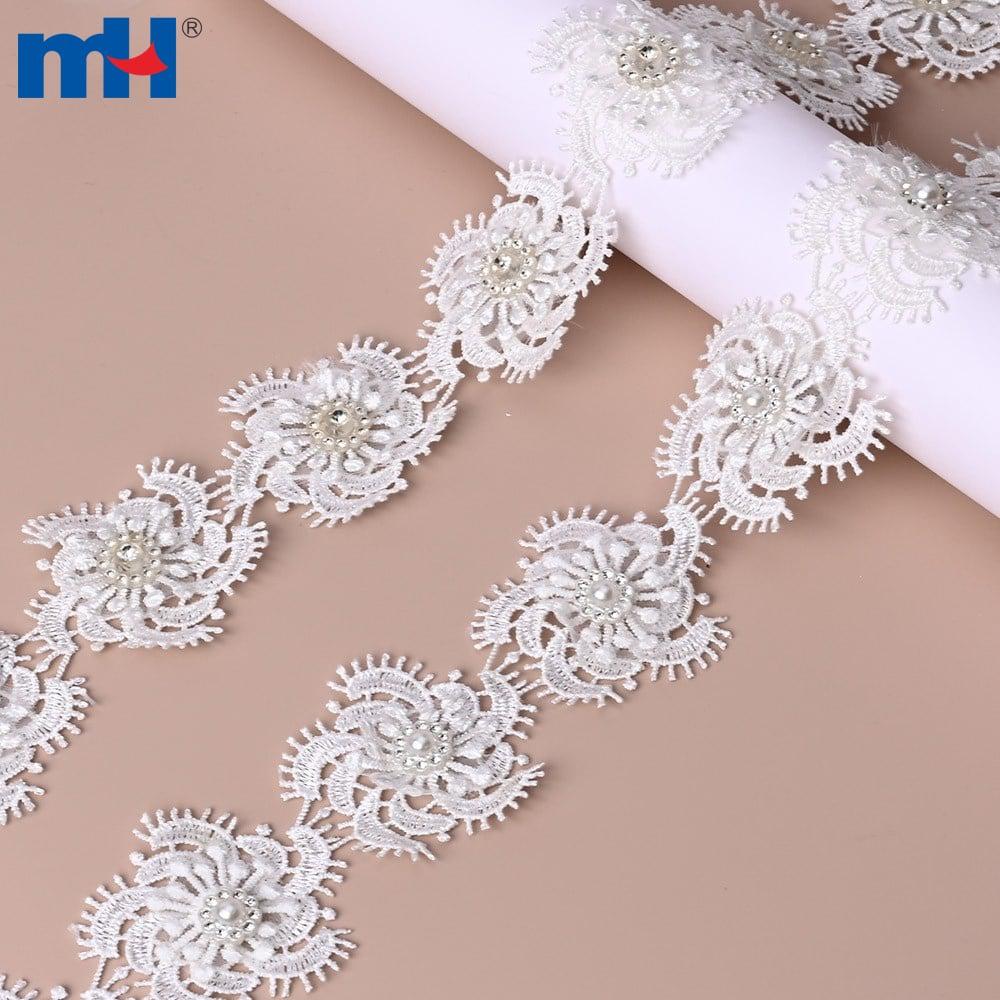 Water-soluble chemical lace decoration with rhinestones
