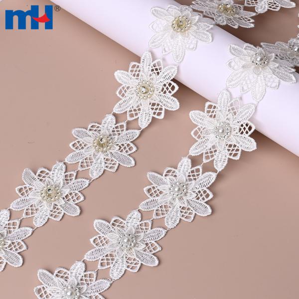 Water-soluble chemical lace decoration with rhinestones