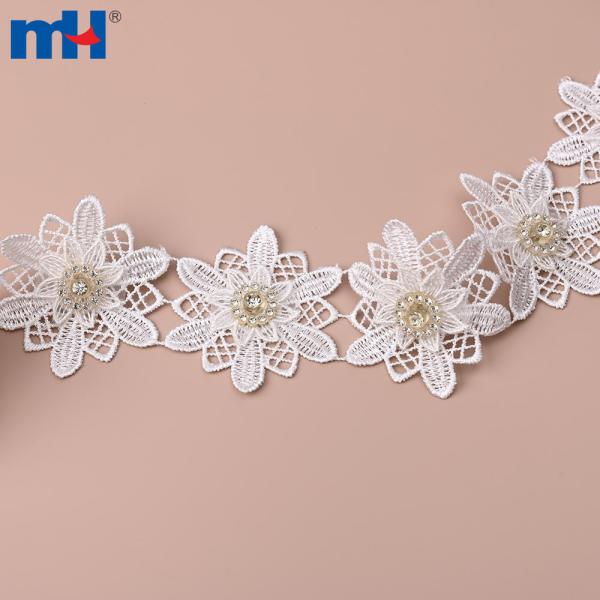 Water-soluble chemical lace decoration with rhinestones