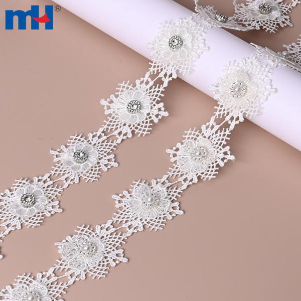 Water-soluble chemical lace decoration with rhinestones