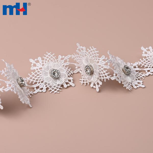 Water-soluble chemical lace decoration with rhinestones
