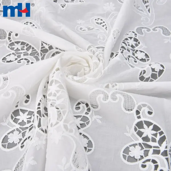 Cotton lace fabric with floral embroidery