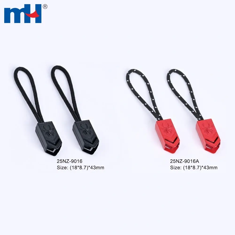 Wholesale (18*8.7)*43mm zinc alloy decorative zipper puller with polyester rope