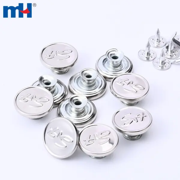 Botão de metal gravado em prata de liga de zinco de 17 mm para jeans