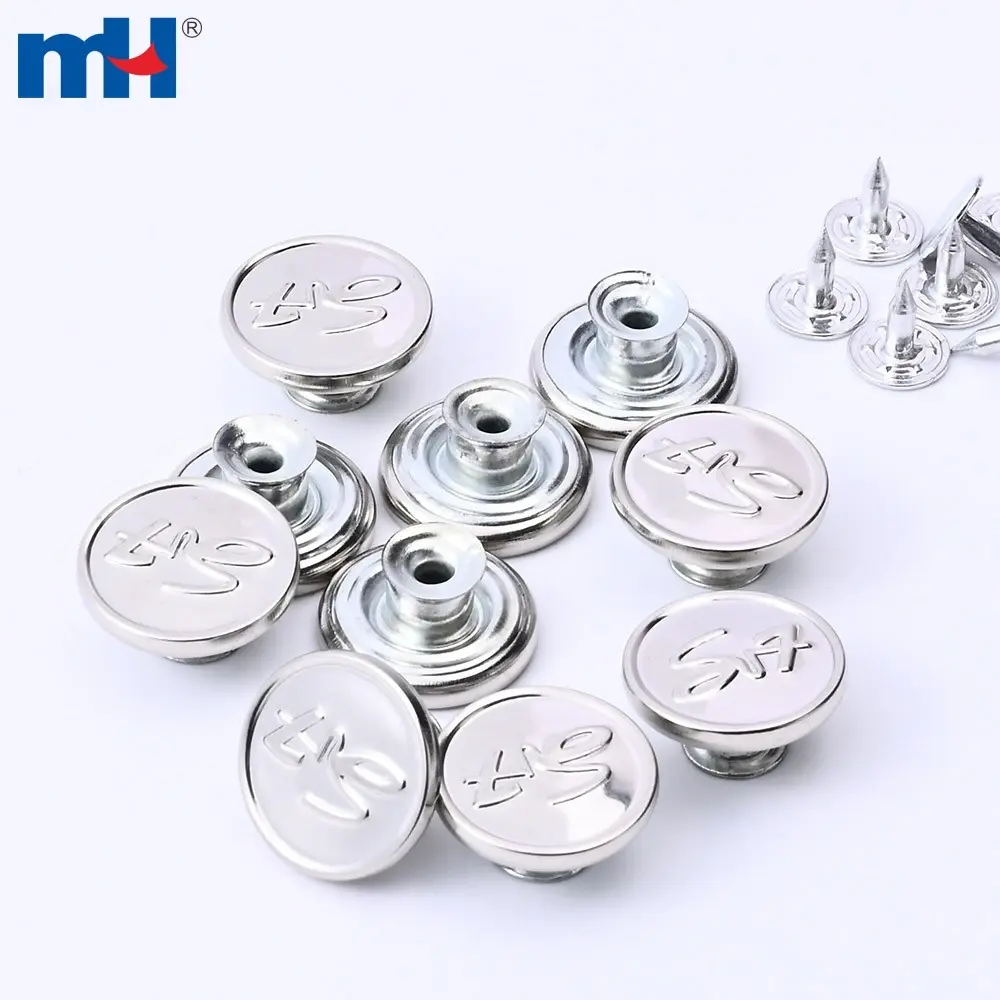 Bottone in metallo inciso argento in lega di zinco da 17 mm per jeans