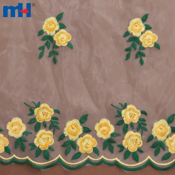 Organza z haftem kwiatowym