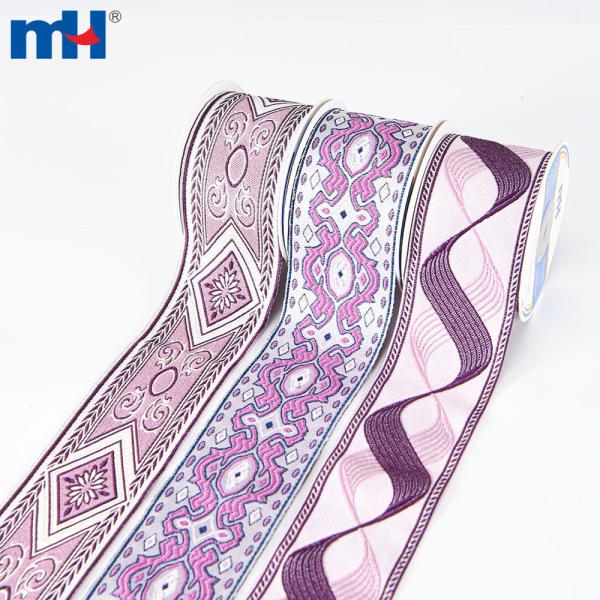 Embroidered ribbon with ethnic motifs