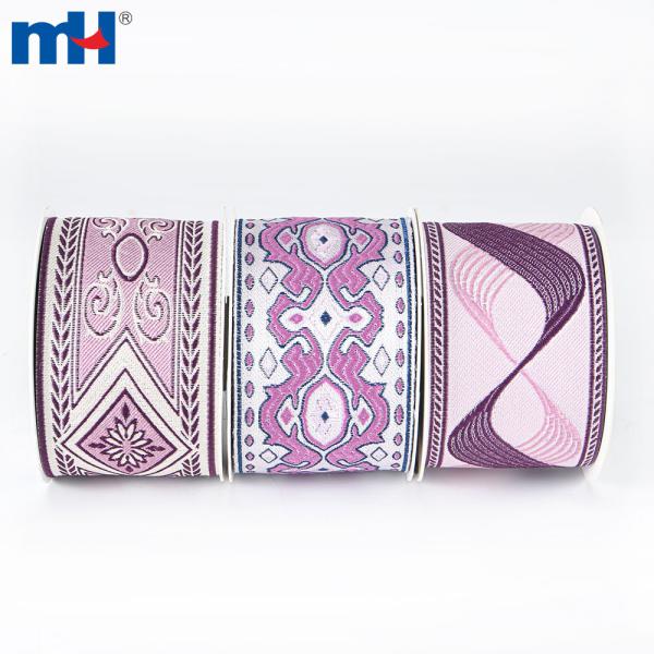 Embroidered ribbon with ethnic motifs