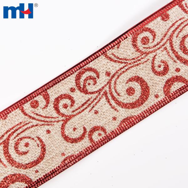 Nastri natalizi, nastri con bordo in filo metallico, nastri di tela