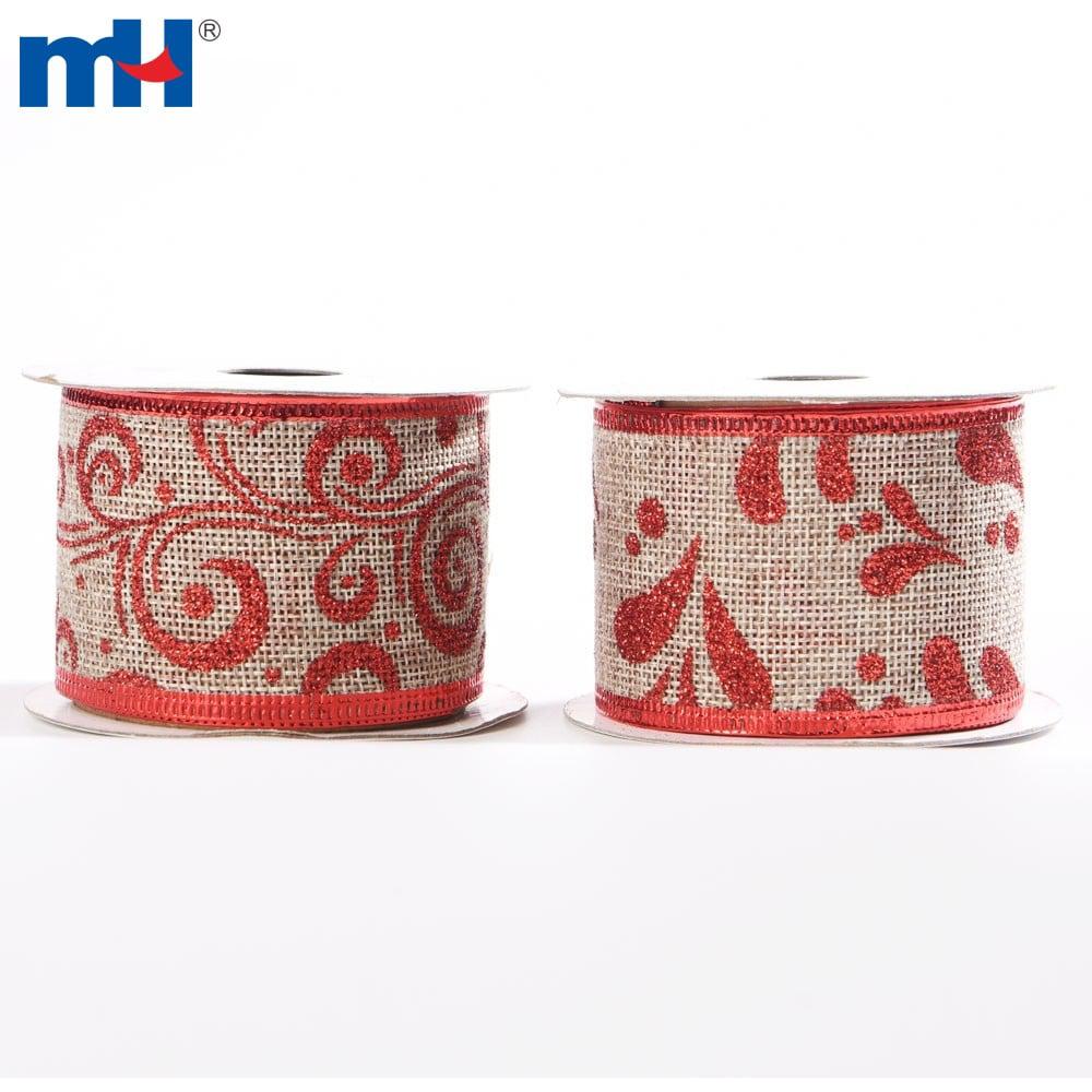 Nastri natalizi, nastri con bordo in filo metallico, nastri di tela