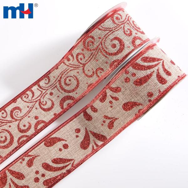 Nastri natalizi, nastri con bordo in filo metallico, nastri di tela