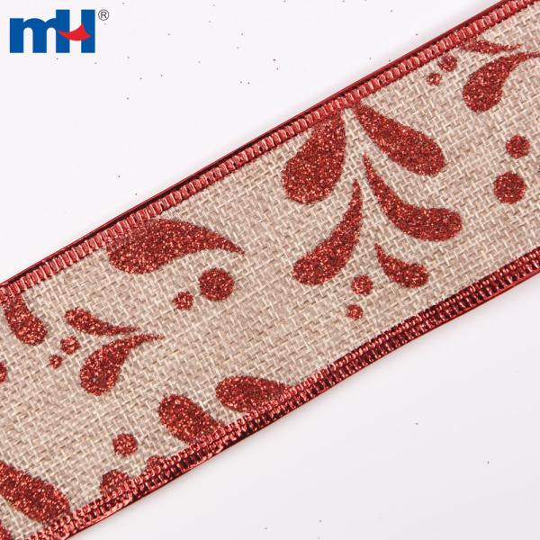 Nastri natalizi, nastri con bordo in filo metallico, nastri di tela