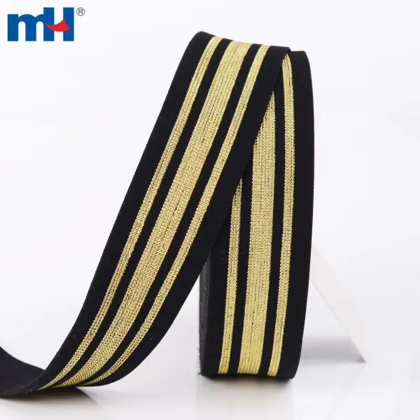 Soft elastic waistband, shiny striped elastic waistband, gold striped elastic waistband