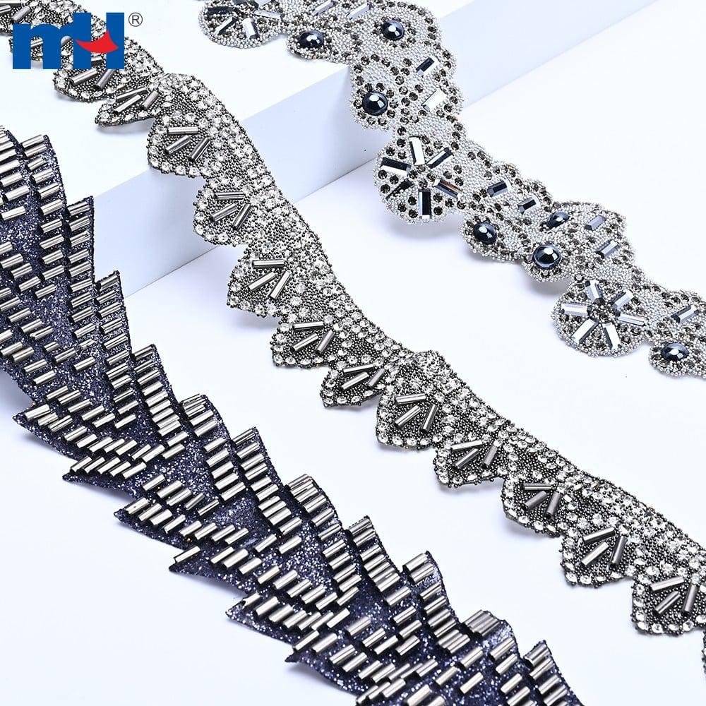 Hot adhesive beading tape with glass tube beads and rhinestones