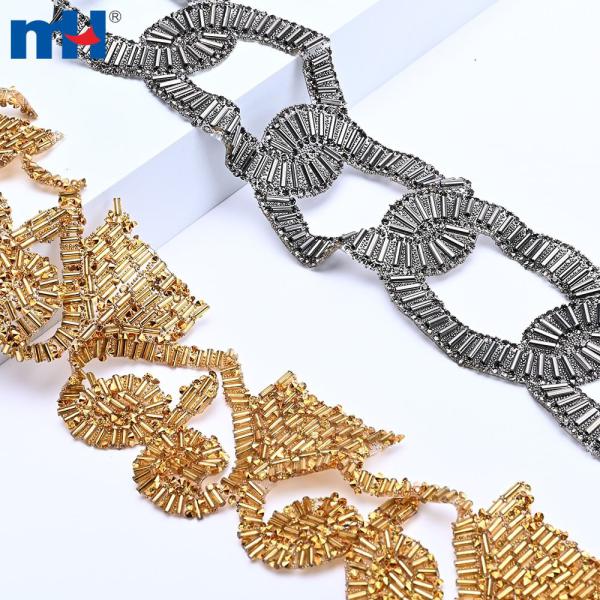 Hot adhesive beading tape with glass tube beads and rhinestones
