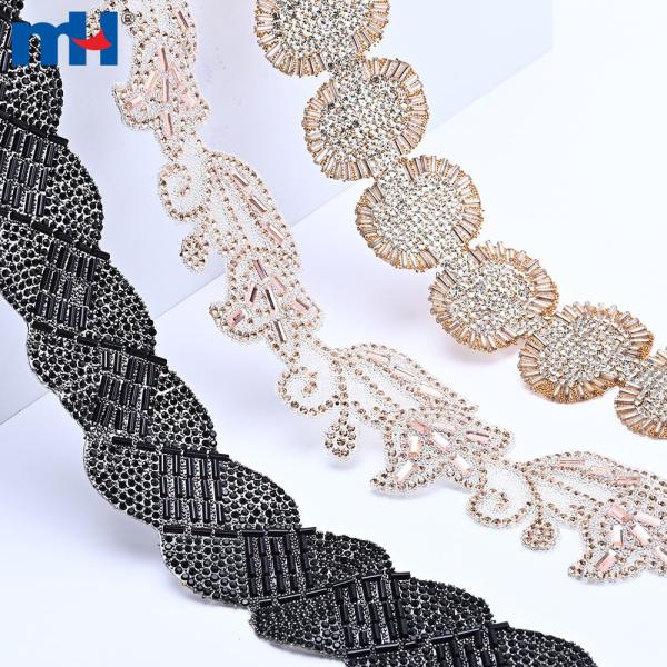 Hot adhesive beading tape with glass tube beads and rhinestones