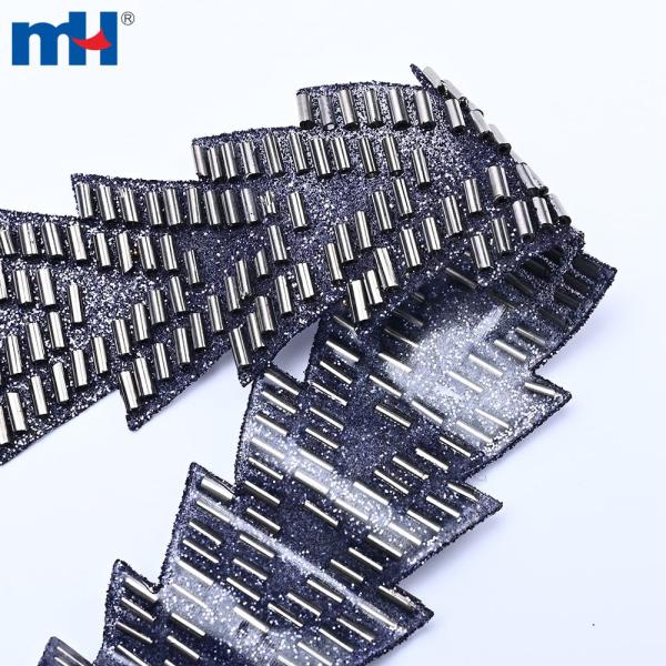 Hot adhesive beading tape with glass tube beads and rhinestones