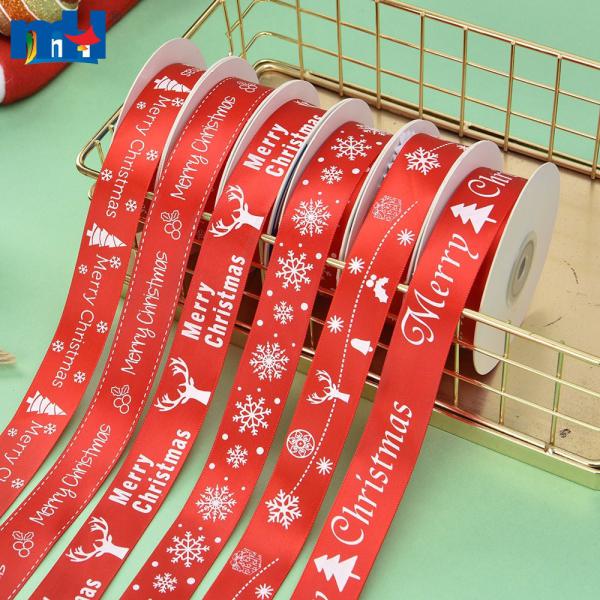Nastro di raso stampato natalizio per decorazioni per feste e creazione di fiocchi