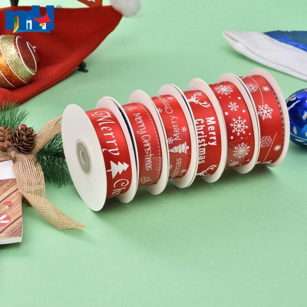 Nastro di raso stampato natalizio per decorazioni per feste e creazione di fiocchi