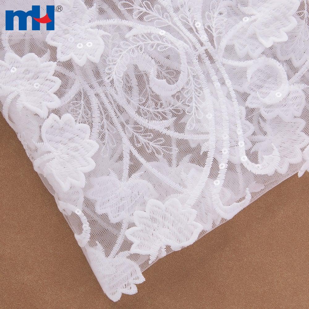 Floral embroidered mesh lace fabric for wedding dress