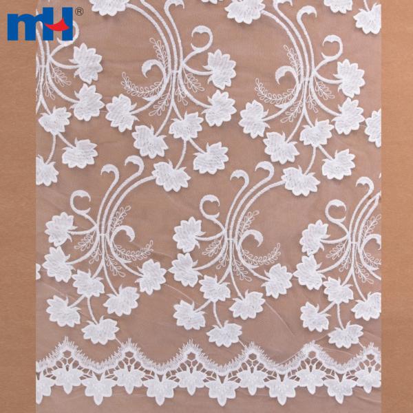 Floral embroidered mesh lace fabric for wedding dress