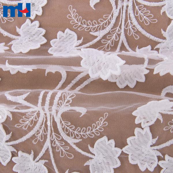 Floral embroidered mesh lace fabric for wedding dress