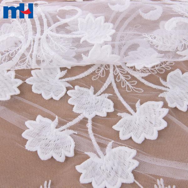 Floral embroidered mesh lace fabric for wedding dress