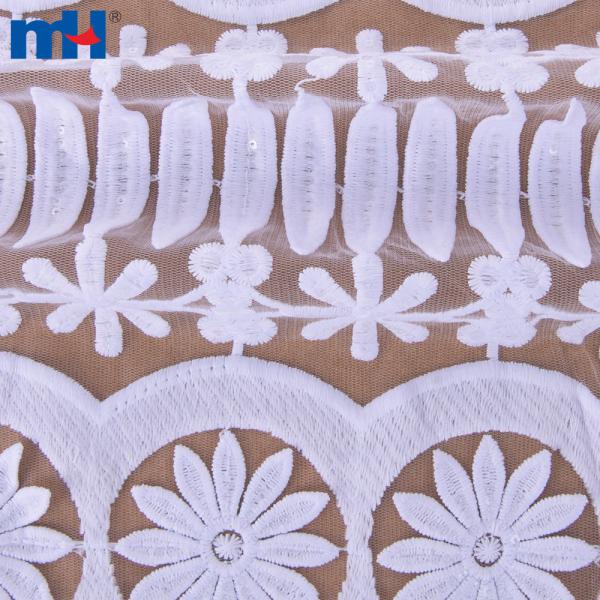 Floral embroidered mesh lace fabric for wedding dress
