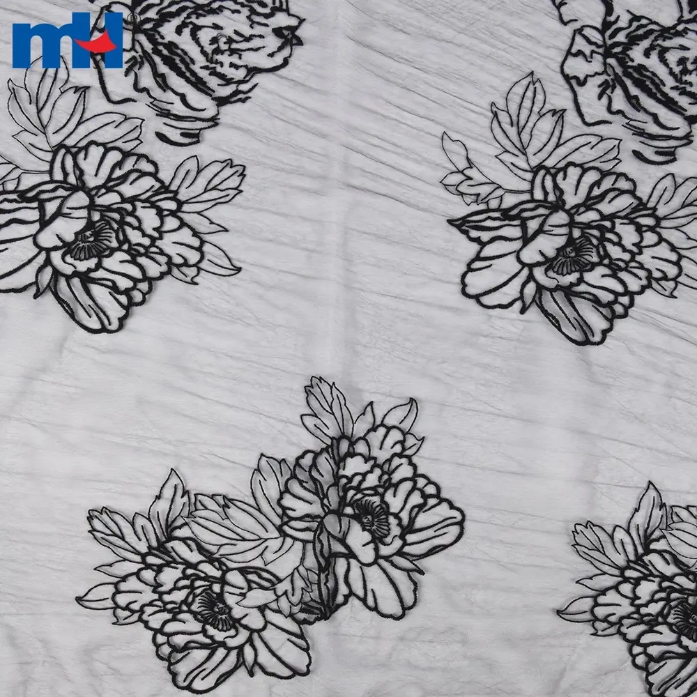 Floral embroidered mesh lace fabric for wedding dress