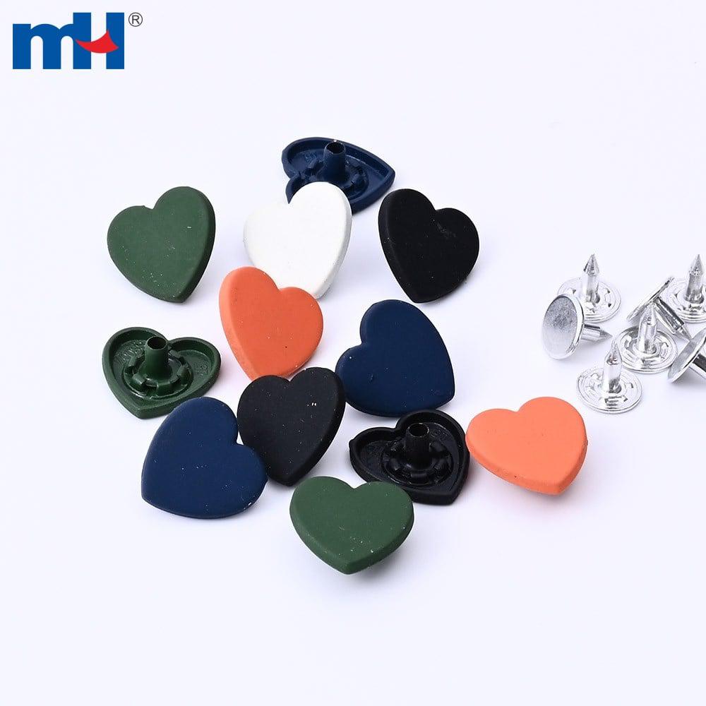 Bottone per jeans in lega di zinco a forma di cuore da 17 mm