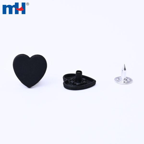 Bottone per jeans in lega di zinco a forma di cuore da 17 mm