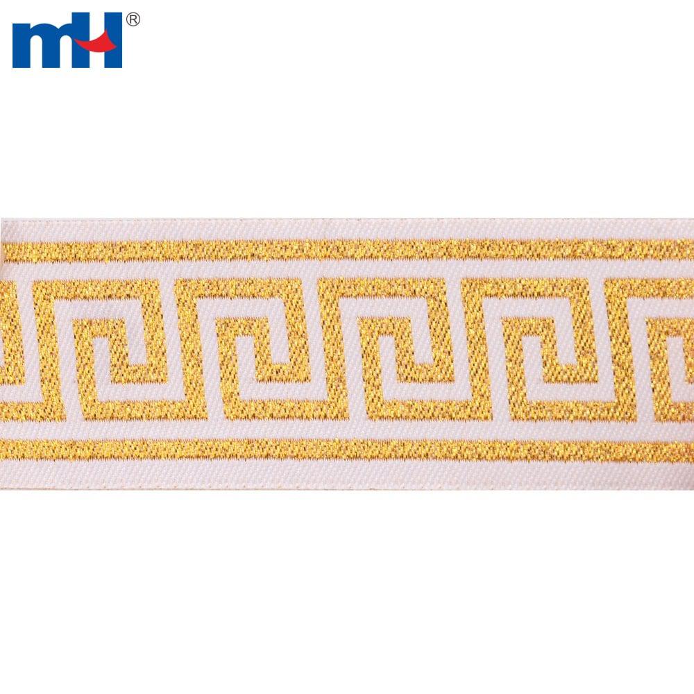 Greek key embroidered trim