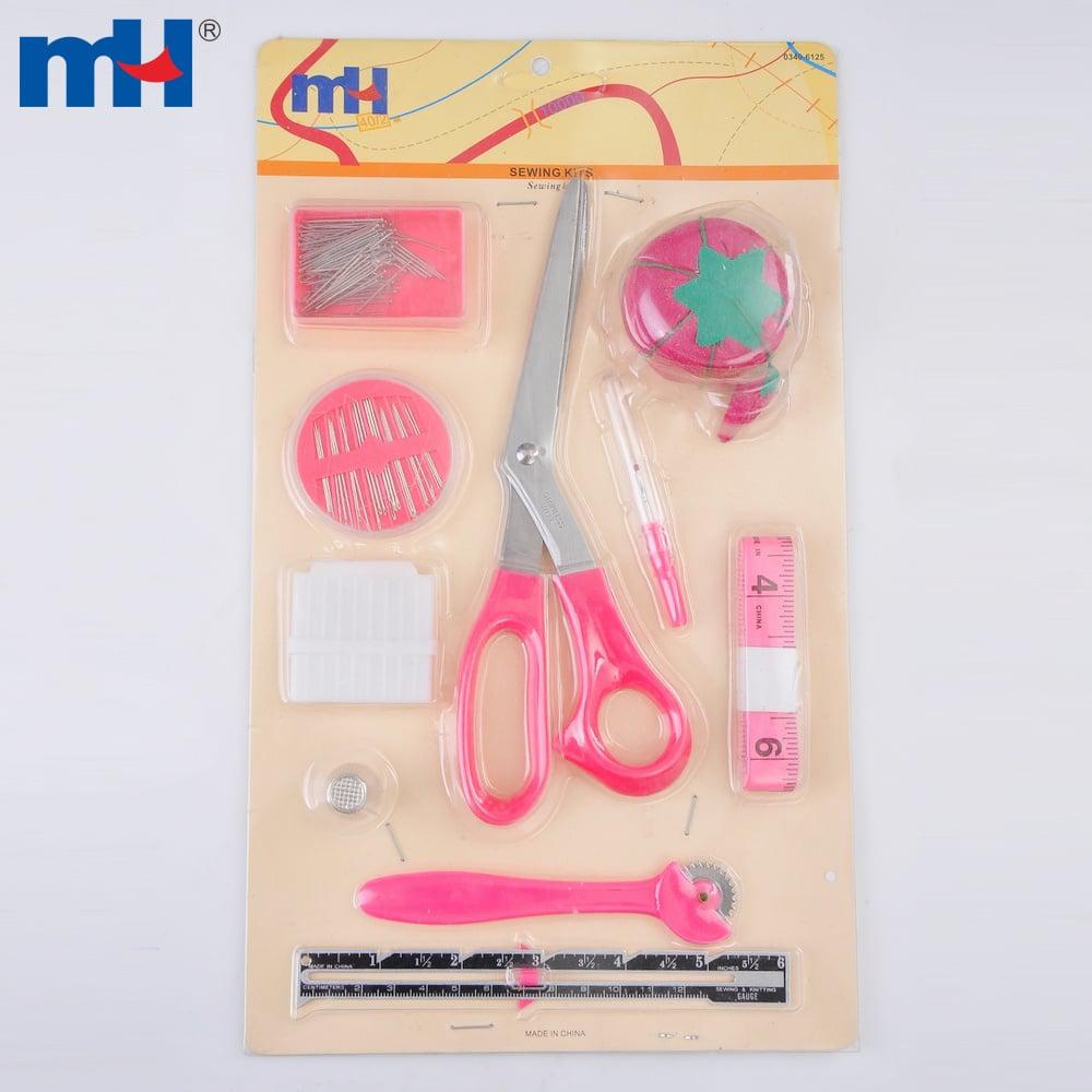 Travel sewing kit in plastic packaging