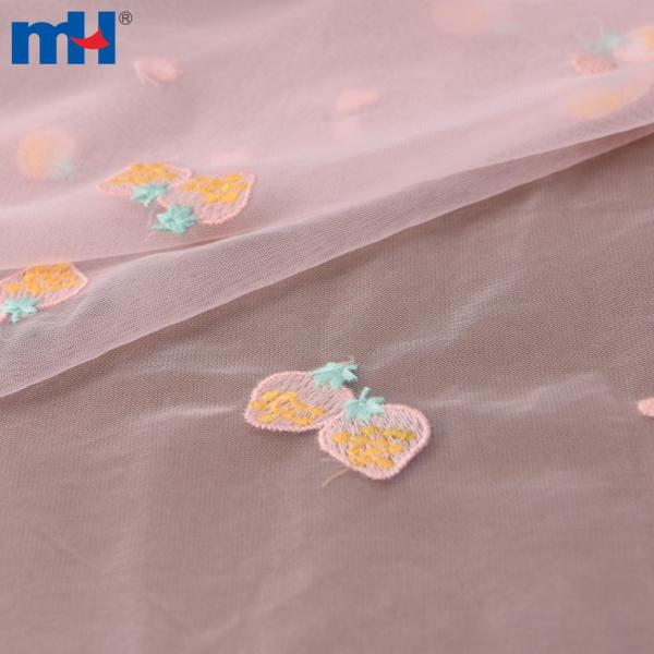 Embroidered cotton mesh tulle fabric