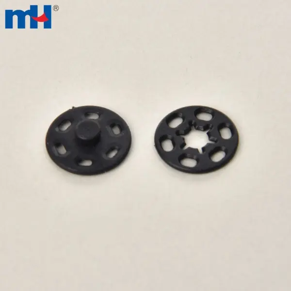 Sew-on plastic buttons, snap clasps and push buttons