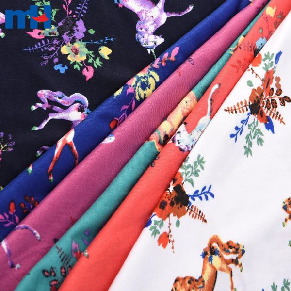 Printed polyester and spandex stretch fabric