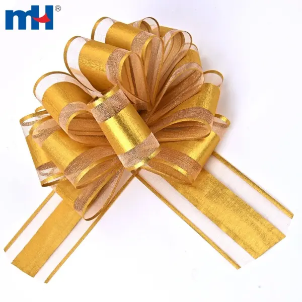 Bow Gift Ribbon - 50x1240mm, Clear Gold with Metallic Edge (8 Rings)